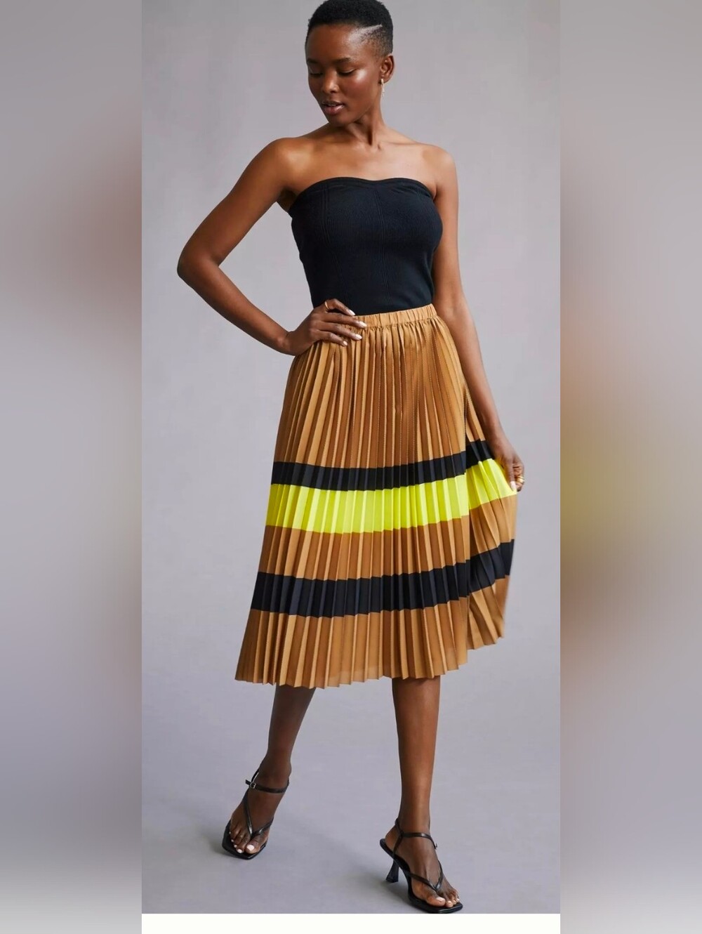 Anthropologie Maeve Pleated Stripe Midi Skirt Size M